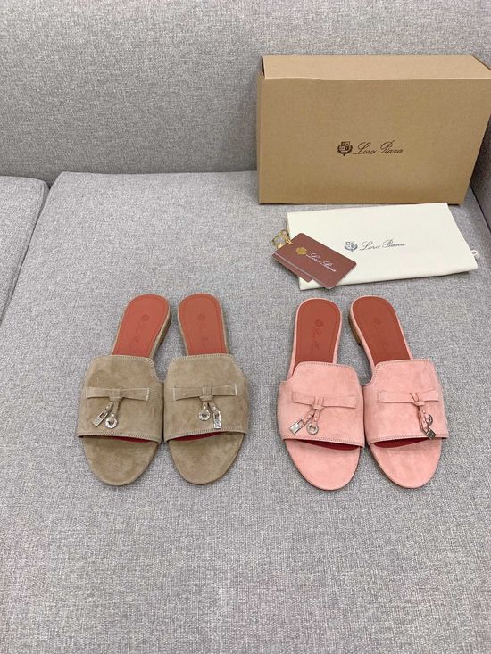 Loro Piana Suede Upper Slides with Comfortable Leather Insole