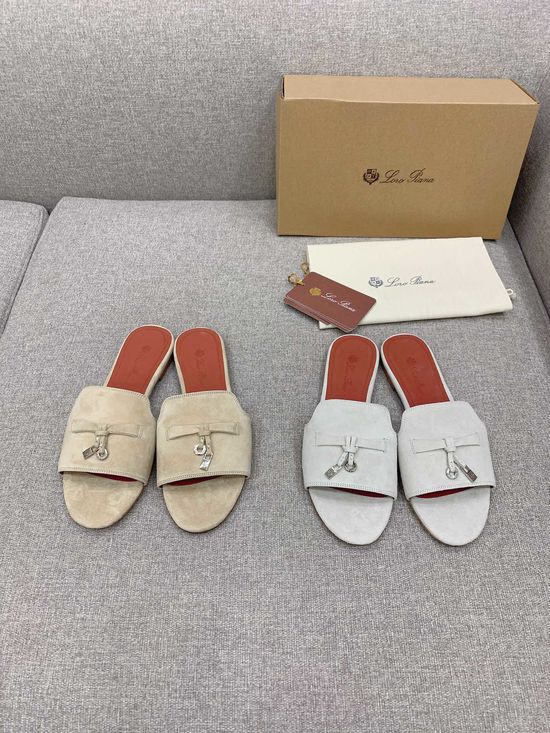 Loro Piana Suede Upper Slides with Comfortable Leather Insole