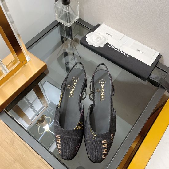 Chanel Classic Two-tone Denim Printed Slingback Sandals Comfy