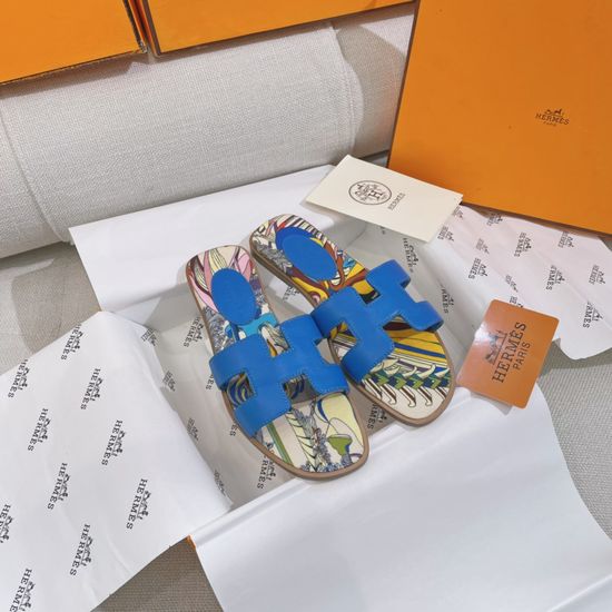 Hermes Classic H-shaped Flat Slide Slippers Premium Leather Sole