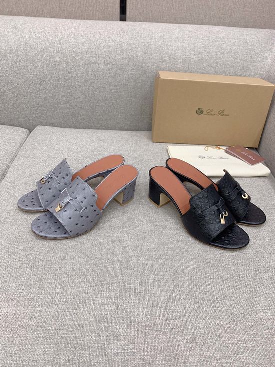 Loro Piana Ostrich Pattern Heeled Slides with Sheepskin Insole