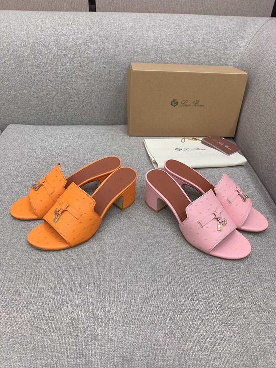 Loro Piana Ostrich Pattern Heeled Slides with Sheepskin Insole