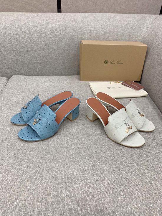 Loro Piana Ostrich Pattern Heeled Slides with Sheepskin Insole