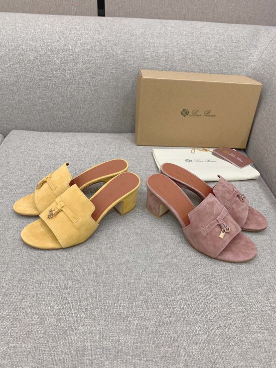 Loro Piana Ostrich Pattern Heeled Slides with Sheepskin Insole