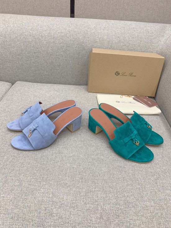 Loro Piana Ostrich Pattern Heeled Slides with Sheepskin Insole