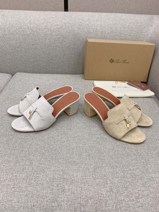 Loro Piana Ostrich Pattern Heeled Slides with Sheepskin Insole