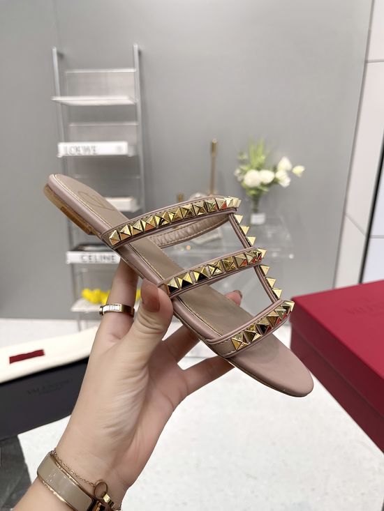 Valentino Hollow Out Rivet Decor Premium Leather Comfortable Shoes