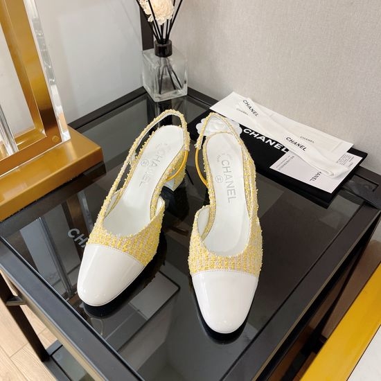 Chanel Classic Two Tone Woolen Slingback Sandals Genuine Leather Sole