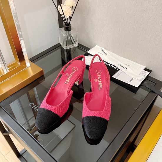 Chanel Classic Two Tone Woolen Slingback Sandals Genuine Leather Sole