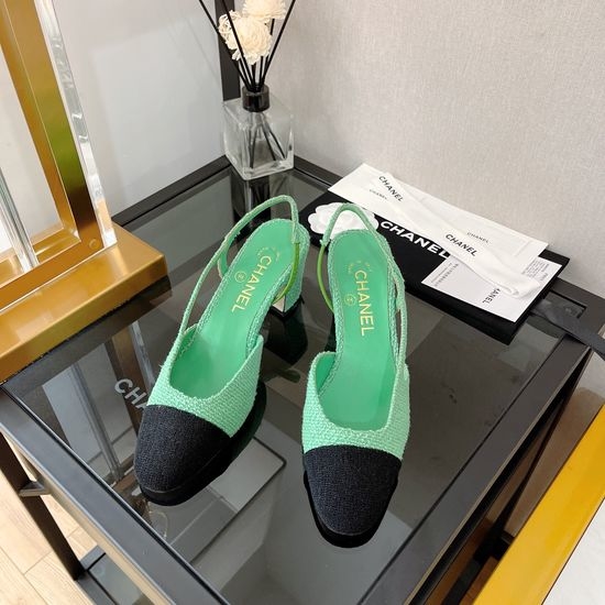 Chanel Classic Two Tone Woolen Slingback Sandals Genuine Leather Sole