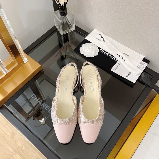 Chanel Classic Two Tone Woolen Slingback Sandals Genuine Leather Sole