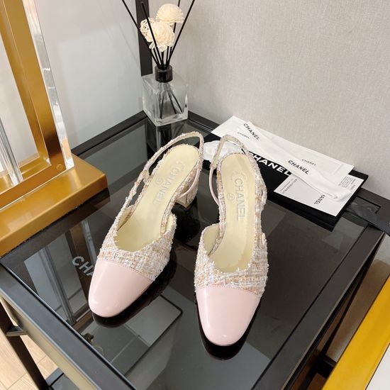 Chanel Classic Two Tone Woolen Slingback Sandals Genuine Leather Sole