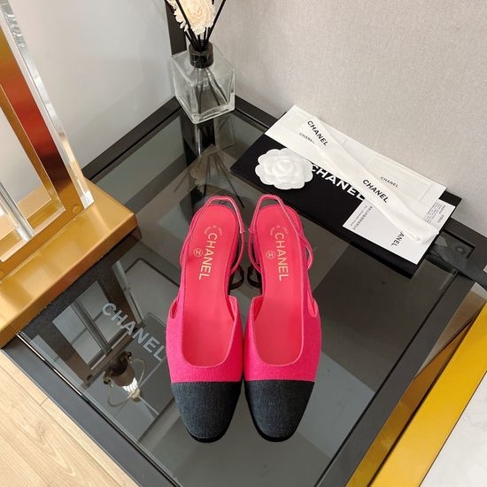 Chanel Classic Two Tone Woolen Slingback Sandals Genuine Leather Sole