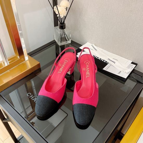 Chanel Classic Two Tone Woolen Slingback Sandals Genuine Leather Sole