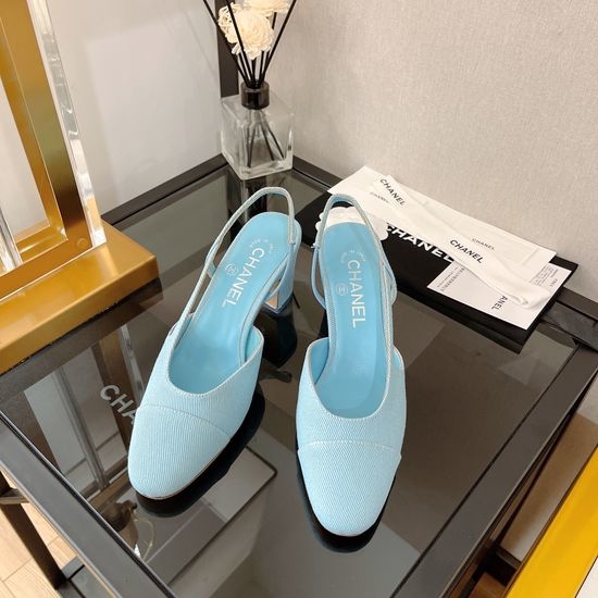 Chanel Classic Two Tone Denim Slingback Sandals Genuine Leather Sole