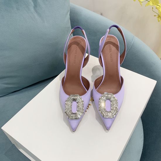 Amina Muaddi Classic Silk Rhinestone Pointed Toe Heels