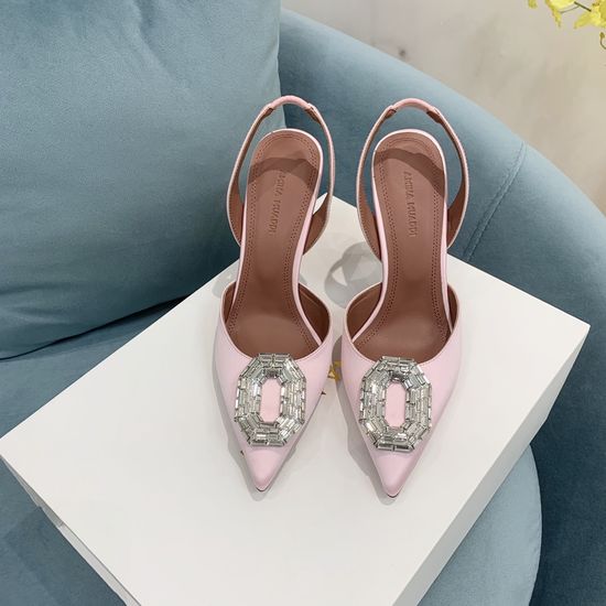 Amina Muaddi Classic Silk Rhinestone Pointed Toe Heels