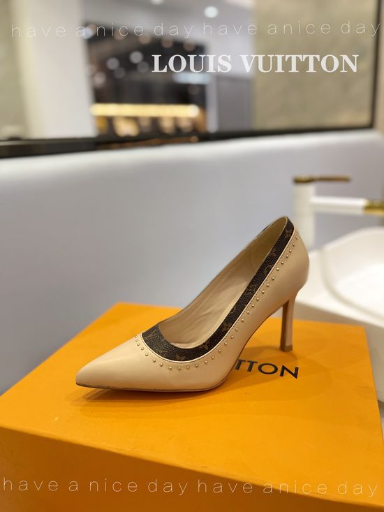 Louis Vuitton Classic Studded Leather High Heel Shoes With Rivet Details