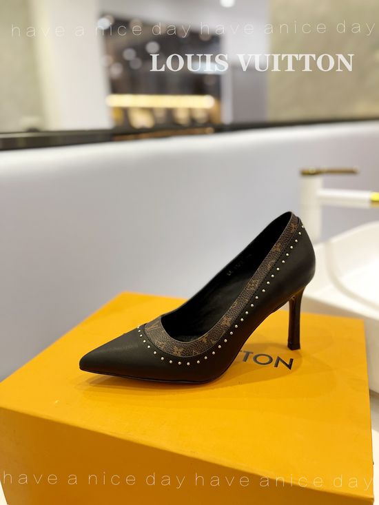 Louis Vuitton Classic Studded Leather High Heel Shoes With Rivet Details