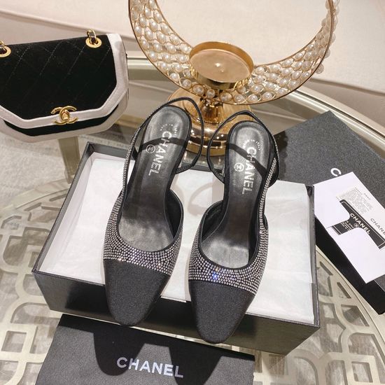 Chanel Rhinestone Med Heel Open Back Suede Sandals