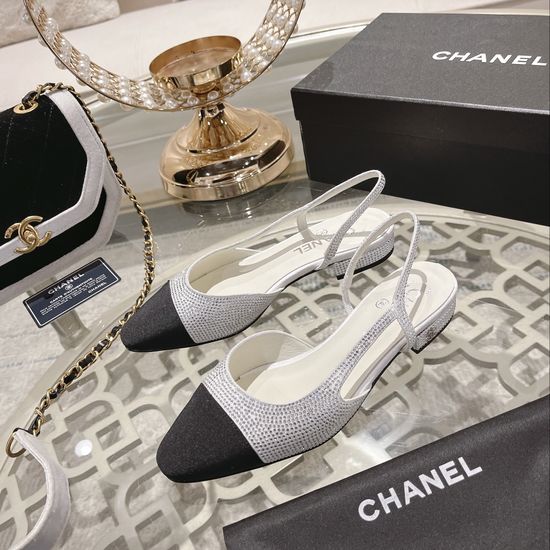 Chanel Rhinestone Low Heel Open Back Suede Sandals