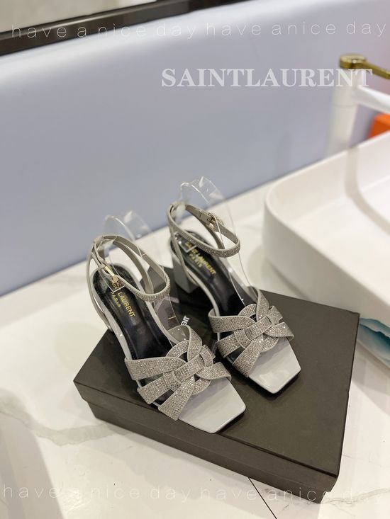 Yves Saint Laurent Rhinestone Decor Leather High Heel Shoes Elegant Classic Footwear