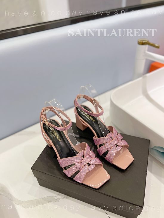 Yves Saint Laurent Rhinestone Decor Leather High Heel Shoes Elegant Classic Footwear