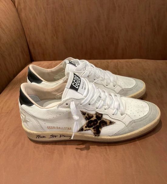 Golden Goose Classic Distressed Leopard Print Accent Thick Sole Casual Shoes