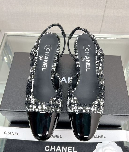Chanel Classic Two Tone Woolen Slingback Sandals Genuine Leather Sole