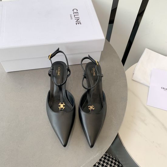 Celine Pointed Toe Kitten Heel Ankle Strap Sandals