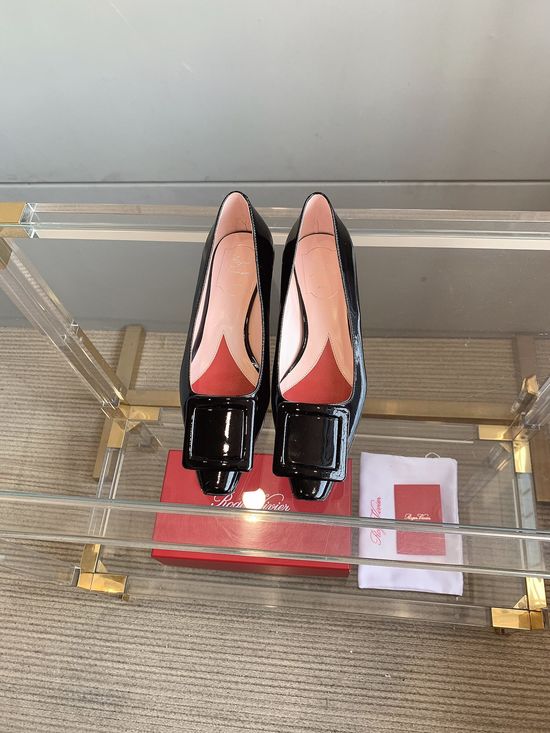Roger Viver Covered Buckle Patent Leather Flats Rhinestone Heel Design