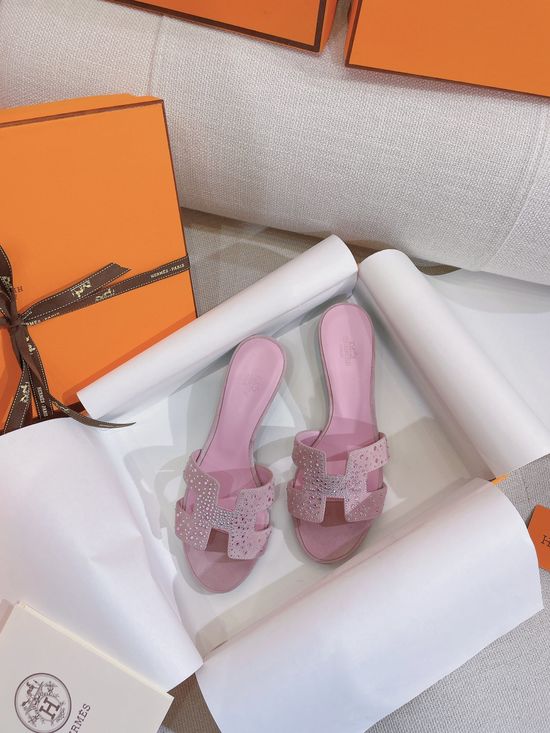 Hermes Rhinestone Embellished Suede Mid Heel Slide Slippers