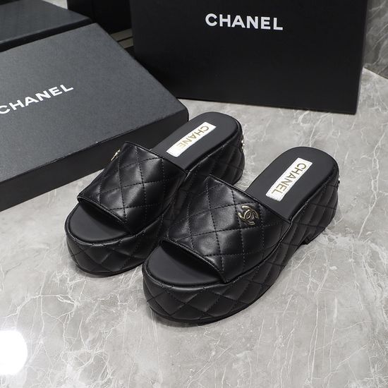 Chanel Quilted Lambskin Upper Sheepskin Lining Platform Sandals
