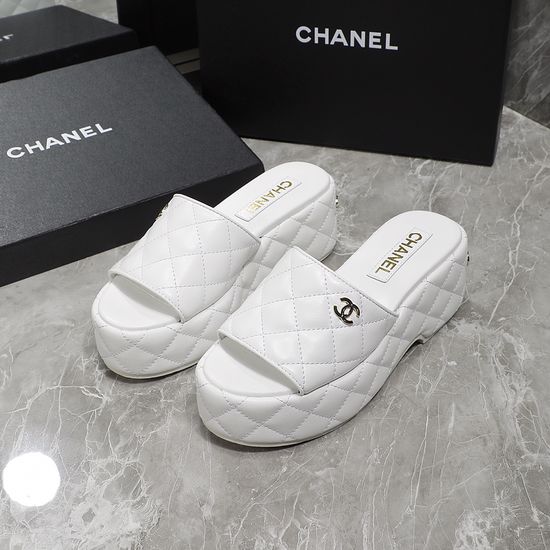 Chanel Quilted Lambskin Upper Sheepskin Lining Platform Sandals
