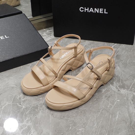 Chanel Quilted Lambskin Upper Sheepskin Lining Platform Sandals