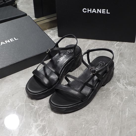 Chanel Quilted Lambskin Upper Sheepskin Lining Platform Sandals