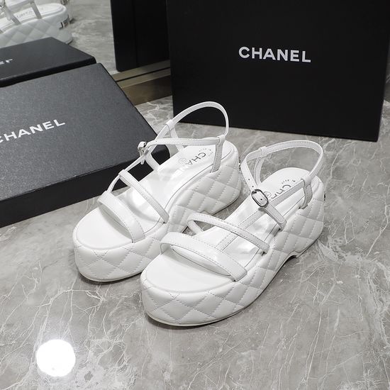 Chanel Quilted Lambskin Upper Sheepskin Lining Platform Sandals