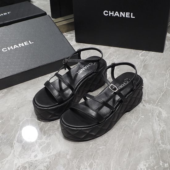 Chanel Quilted Lambskin Upper Sheepskin Lining Platform Sandals