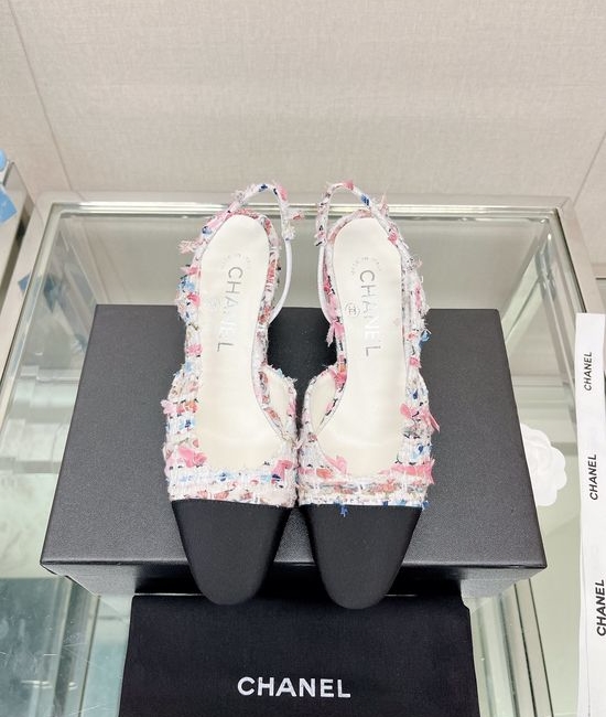 Chanel Classic Two Tone Woolen Slingback Sandals Genuine Leather Sole