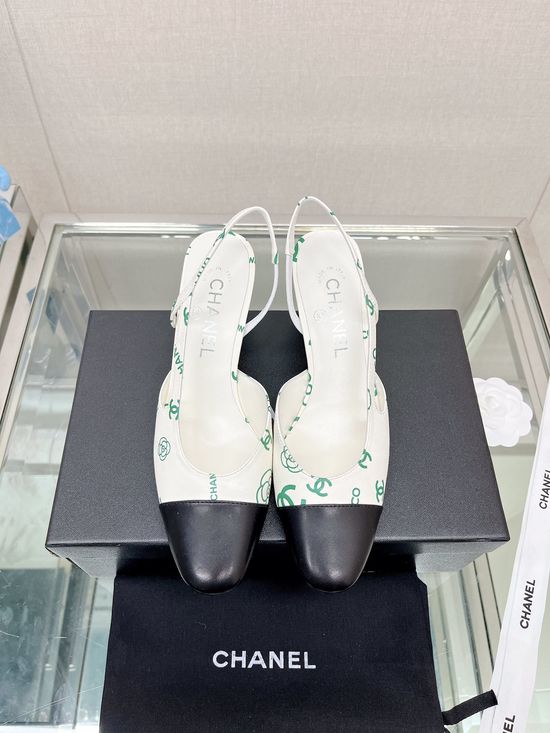 Chanel Classic Two-tone Printed Sheepskin Slingback Sandals