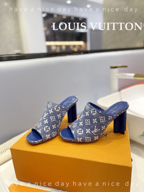 Louis Vuitton Peep Toe Slip On Genuine Leather Heeled Mules