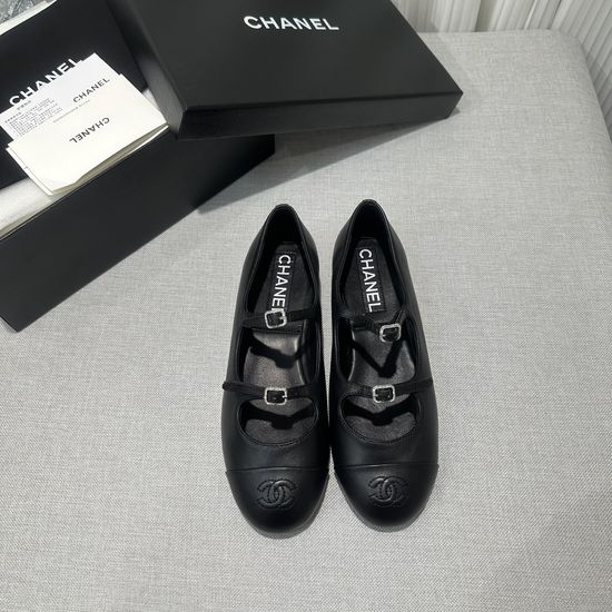 Chanel Two-Strap Leather Mary Jane Ballet Flats for Daily Wear