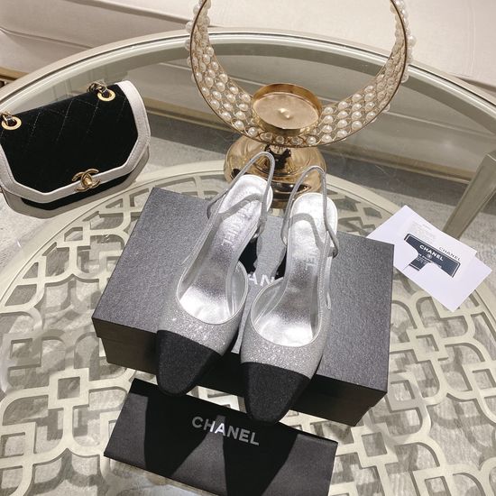 Chanel Glitter Chunky Heel Peep Toe Casual Sandals