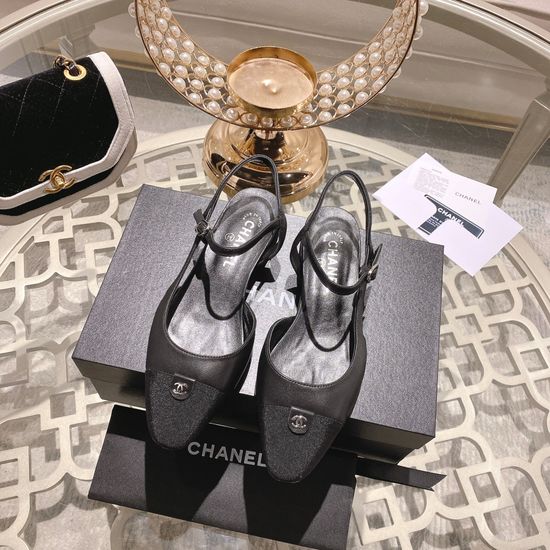 Chanel Color Block Chunky Heel Cutout Side Dress Sandals