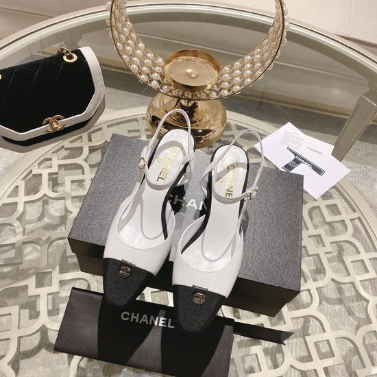 Chanel Color Block Block Heel Peep Toe Dress Sandals