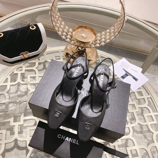 Chanel Color Block Block Heel Peep Toe Dress Sandals