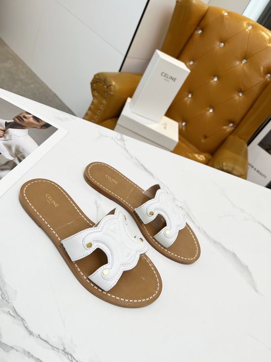 Celine Cowhide Embossed Logo Comfortable Half Slippers