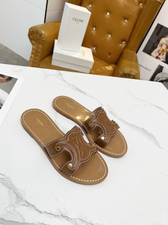Celine Cowhide Embossed Logo Comfortable Half Slippers