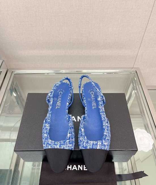 Chanel Classic Two-tone Tweed Slingback Sandals Flat Low Heel