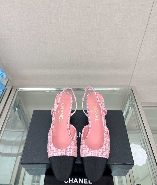 Chanel Classic Two-tone Tweed Slingback Sandals Flat Low Heel
